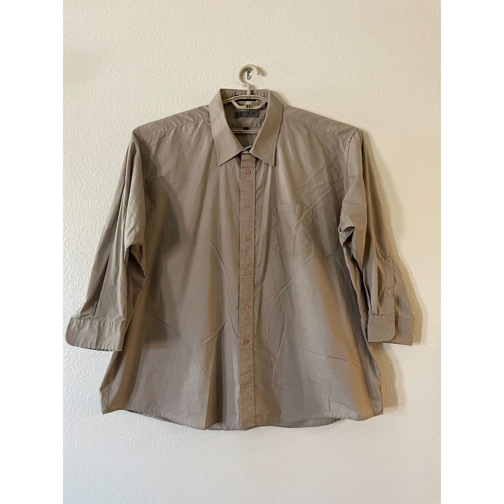 OLEG CASSINI Size Big20 Women Beige Blouse Button Down Front Pocket 3/4 Sleeves